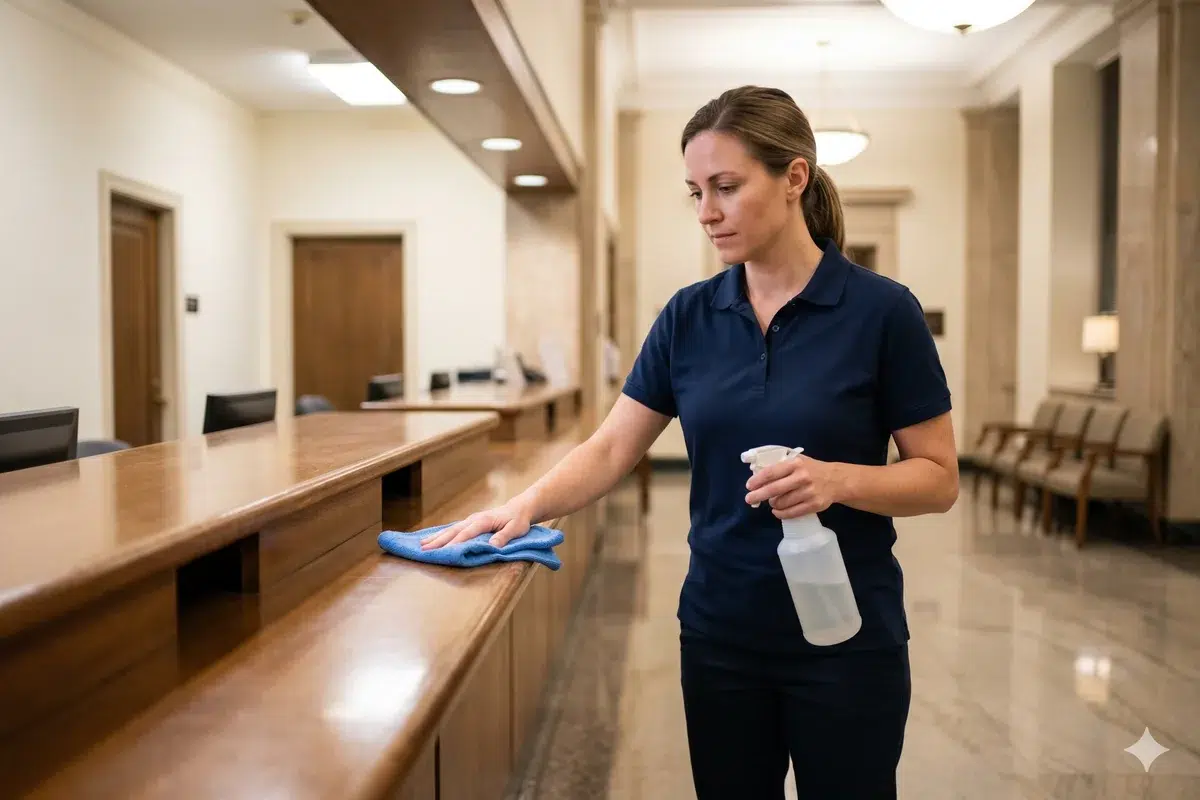 Public lobby being cleaned after hours